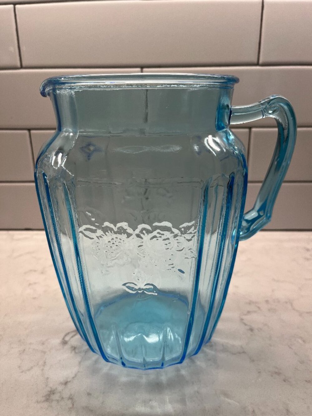 Anchor Hocking 1930’s Mayfair “Open Rose” Ice Blue Large PITCHER, 80 oz